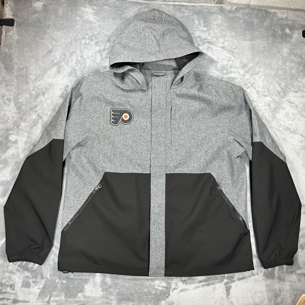 NHL Philadelphia Flyers Hooded Windbreaker Jacket Gray Black Mens XL 084PTI02